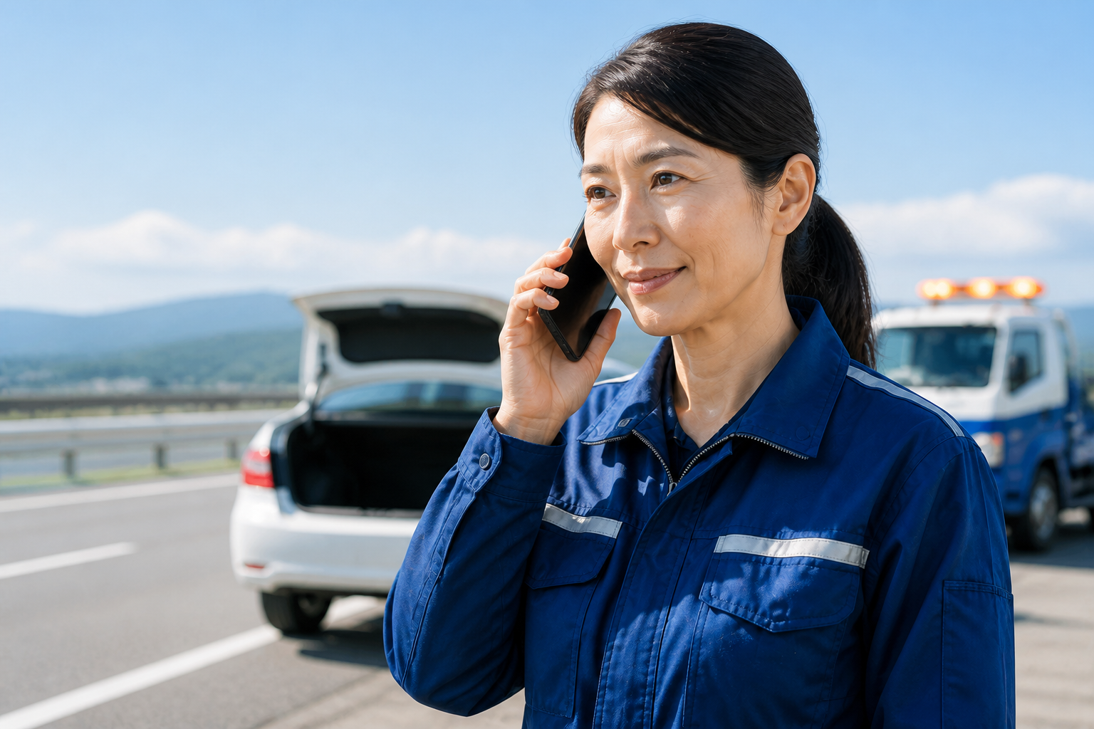 女性スタッフが電話でトラブルの状況を確認する様子